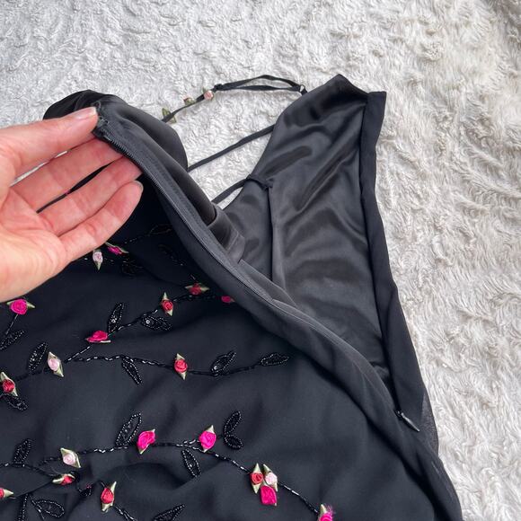 Cache silk rosette beaded slip dress prom gown ruffle formal cocktail floral M - Picture 11 of 16